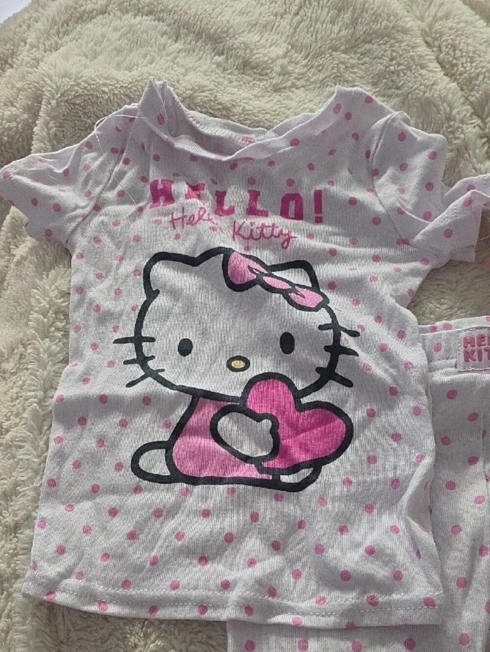 Hello Kitty Pink Polka Dot Pajama Set with Heart Graphic